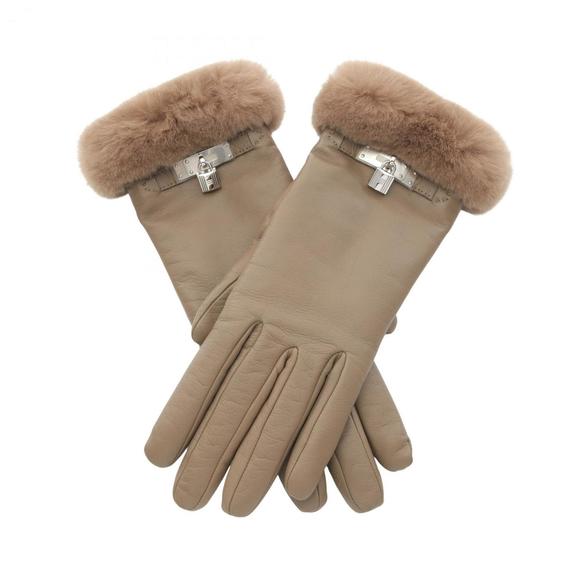 Hermes Hermès Kelly Cadena Charm Gloves, Lambskin and Mink Leather, Brown, Wo... - Picture 1 of 6